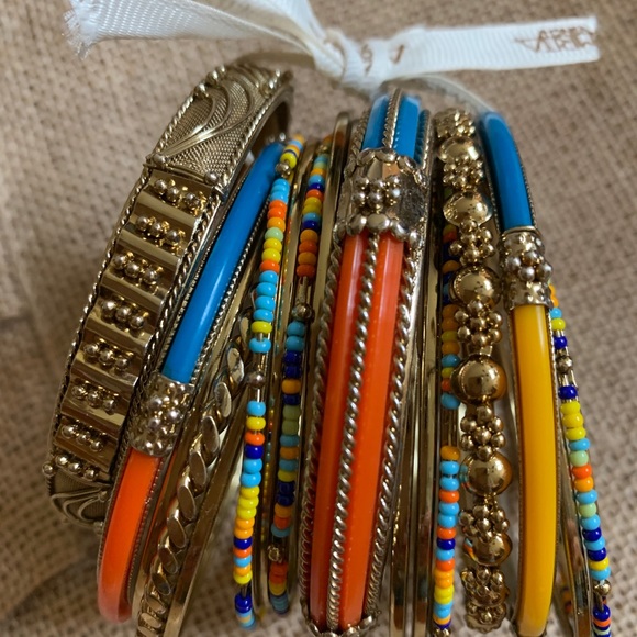 Multi Gold Color Stacking Boho Bangle Bracelets - Picture 2 of 2